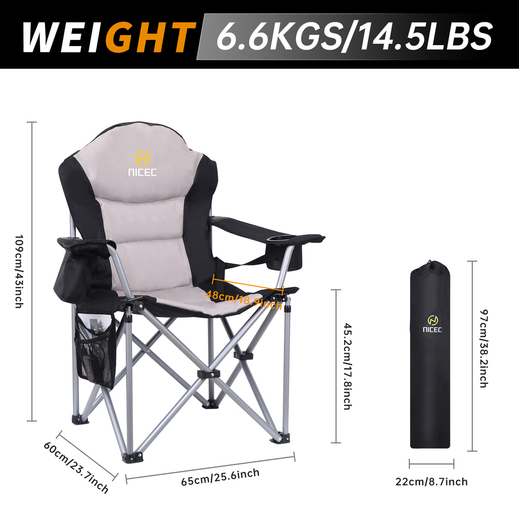 Nice C Heated Camping Chair with 10000mAh Power Bank, Heavy Duty Folding Chair with Cooler &amp; Carry Bag 