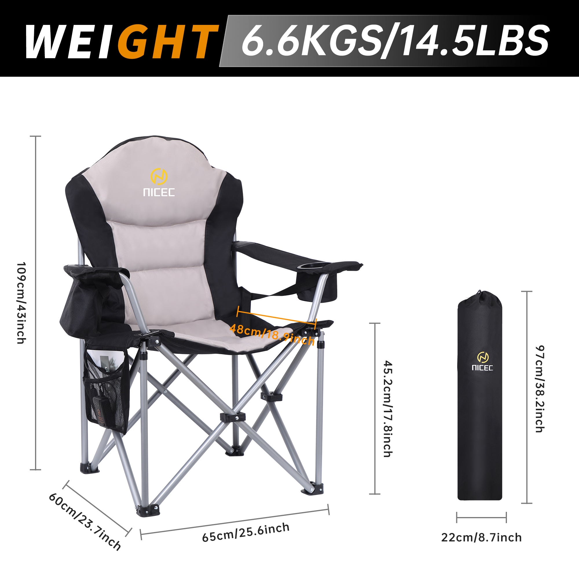 Nice C Heated Camping Chair with 10000mAh Power Bank, Heavy Duty Folding Chair with Cooler &amp; Carry Bag 