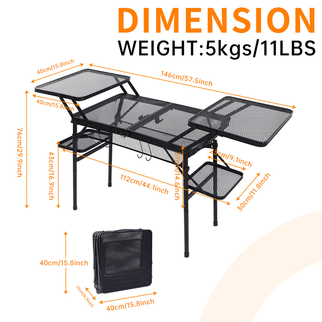 Nice C Camping Metal Table, Compact Outdoor Folding Tailgate Grill Table | Lightweight Fold-Up, 4 Side Tables, Mesh Net, BBQ, Camping, Picnic