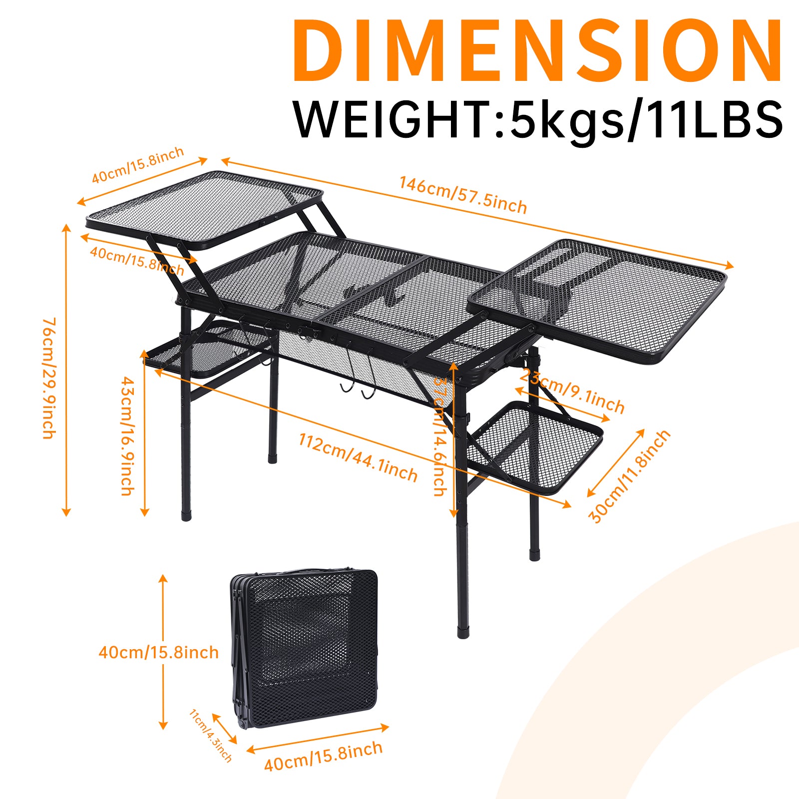 Nice C Camping Metal Table, Compact Outdoor Folding Tailgate Grill Table | Lightweight Fold-Up, 4 Side Tables, Mesh Net, BBQ, Camping, Picnic