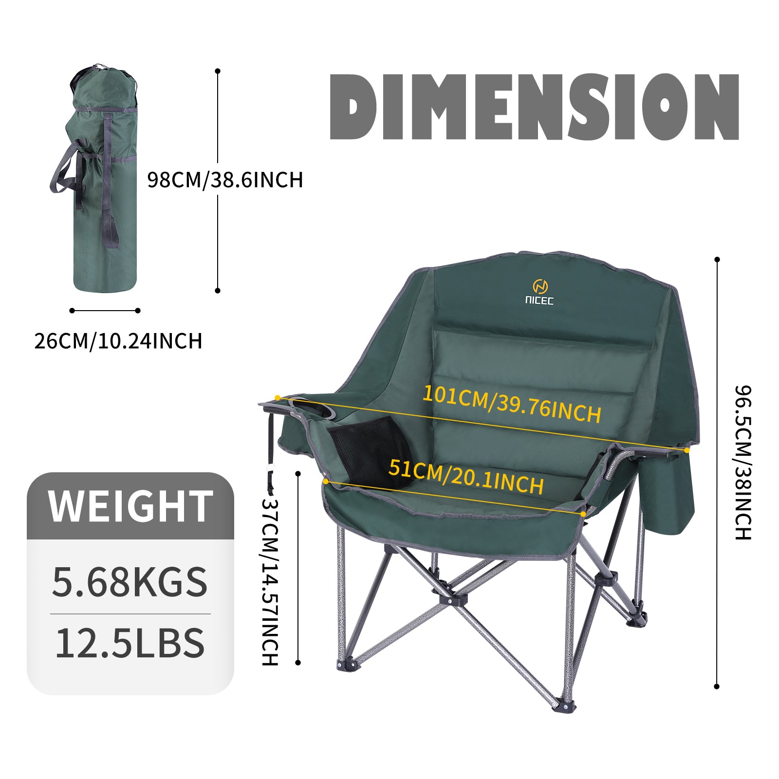 Nice C Extra-Large Camping Chair – Comfortable Outdoor Chair with Cup Holder &amp; Cooler