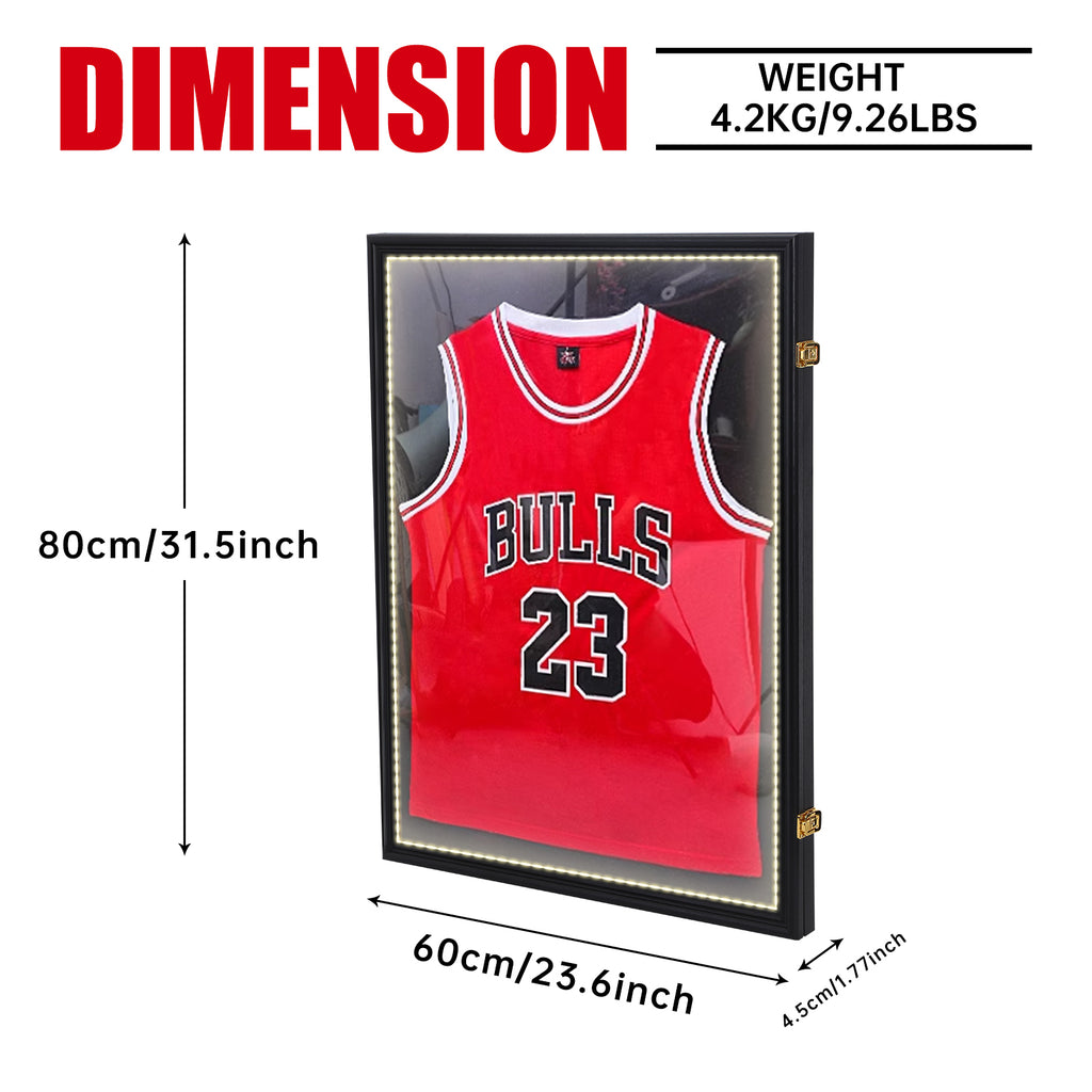 Nice C Lighted Jersey Frame, LED Display Case for Football & Basketball, Valet Pinboard