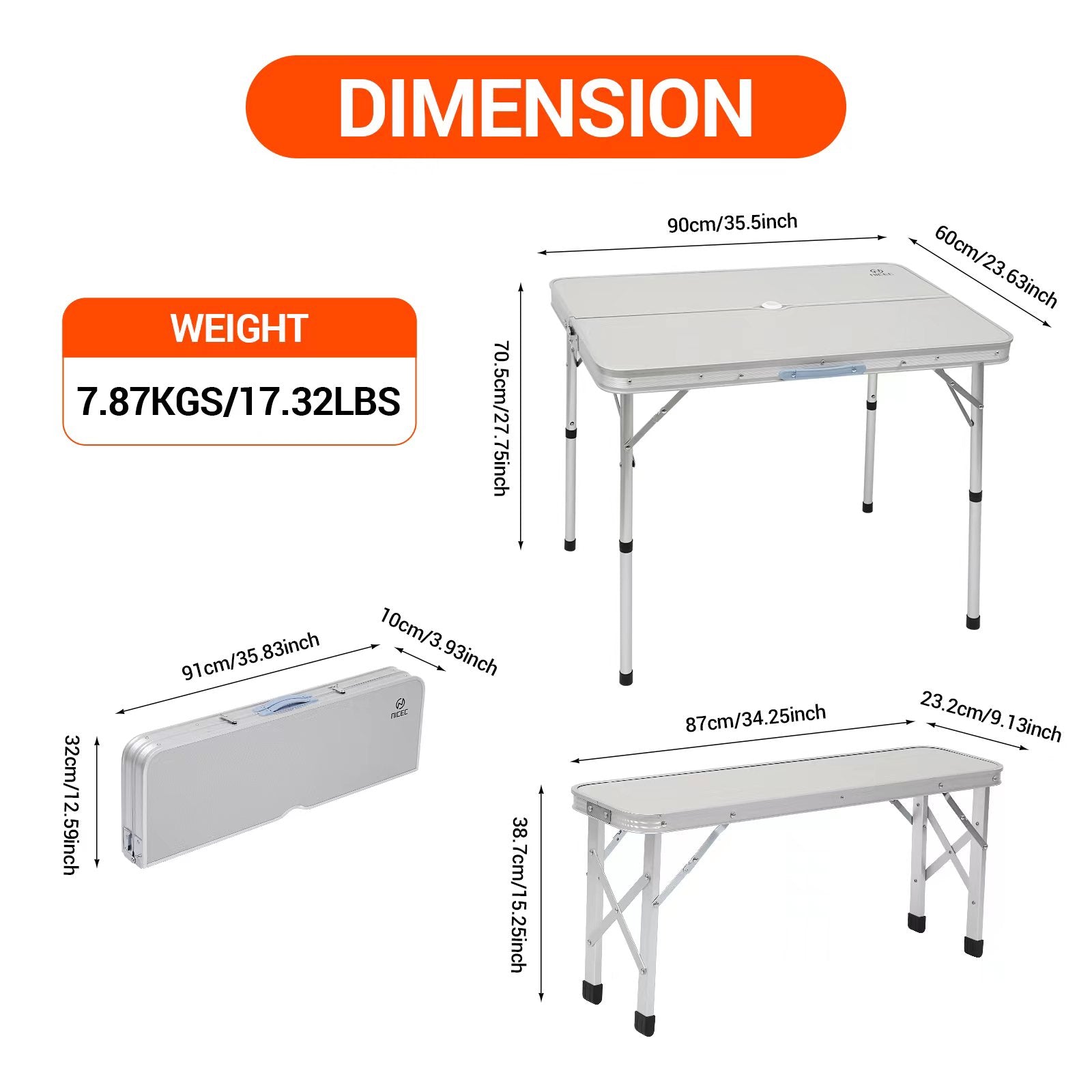 Nice C Folding Picnic Table, Portable Picnic Table, Folding Table with Bench, Outdoor Table and Chairs, Hole for Umbrella, Mesh net Storage, Backyard, Party, Outdoor, Lawn