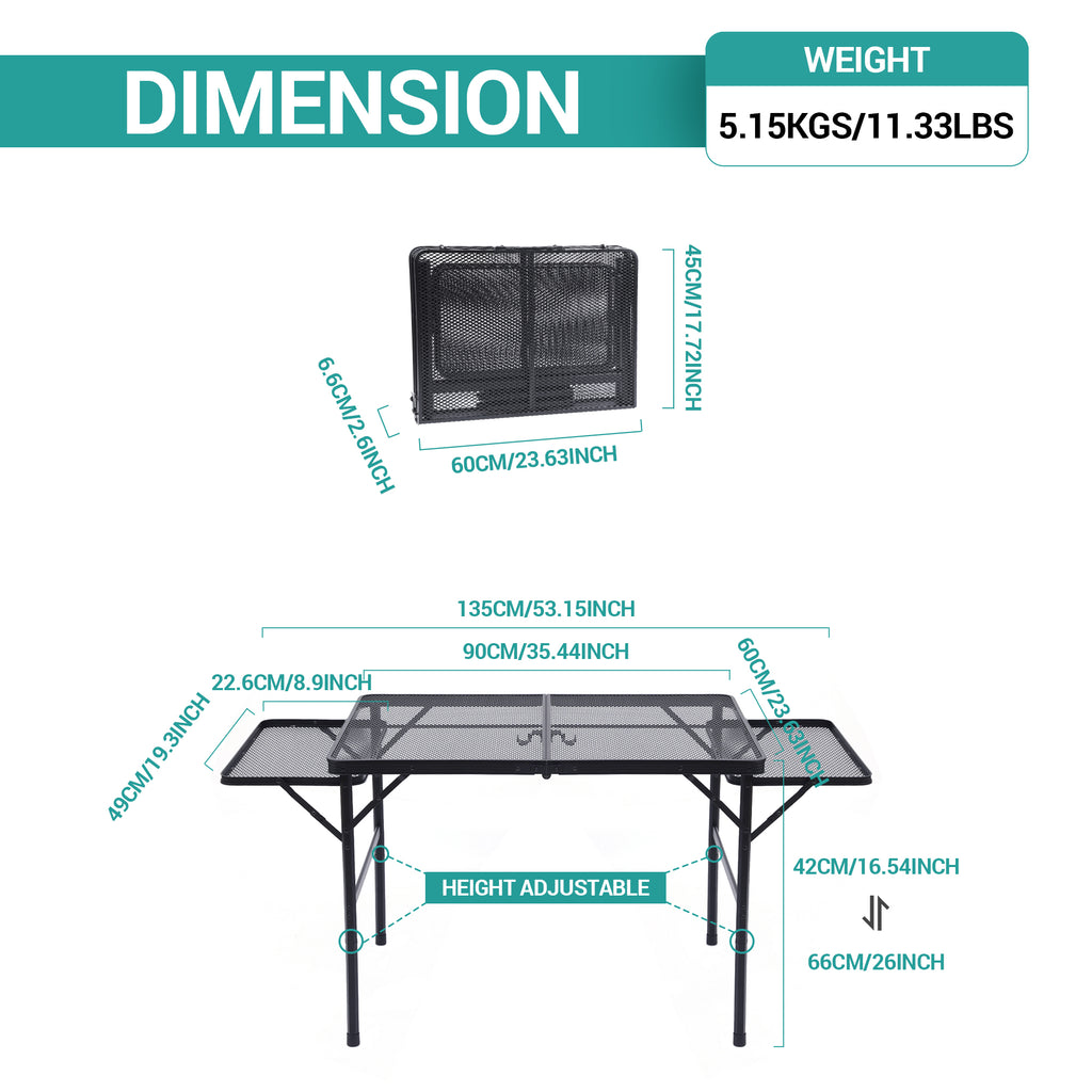 Nice C Folding Grill Table, Camping Table, Tailgate Tables, Grill Tables, Outdoor, Metal Folding Adjustable Height&Width, Mesh Net, Carry Handle