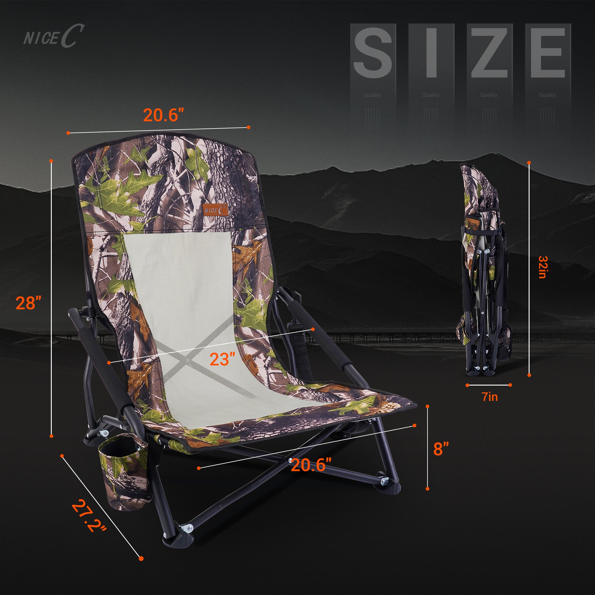 Nice C Hunting Strutter Chair, Folding Low Camping Chair (1 Pack/2 Pack)