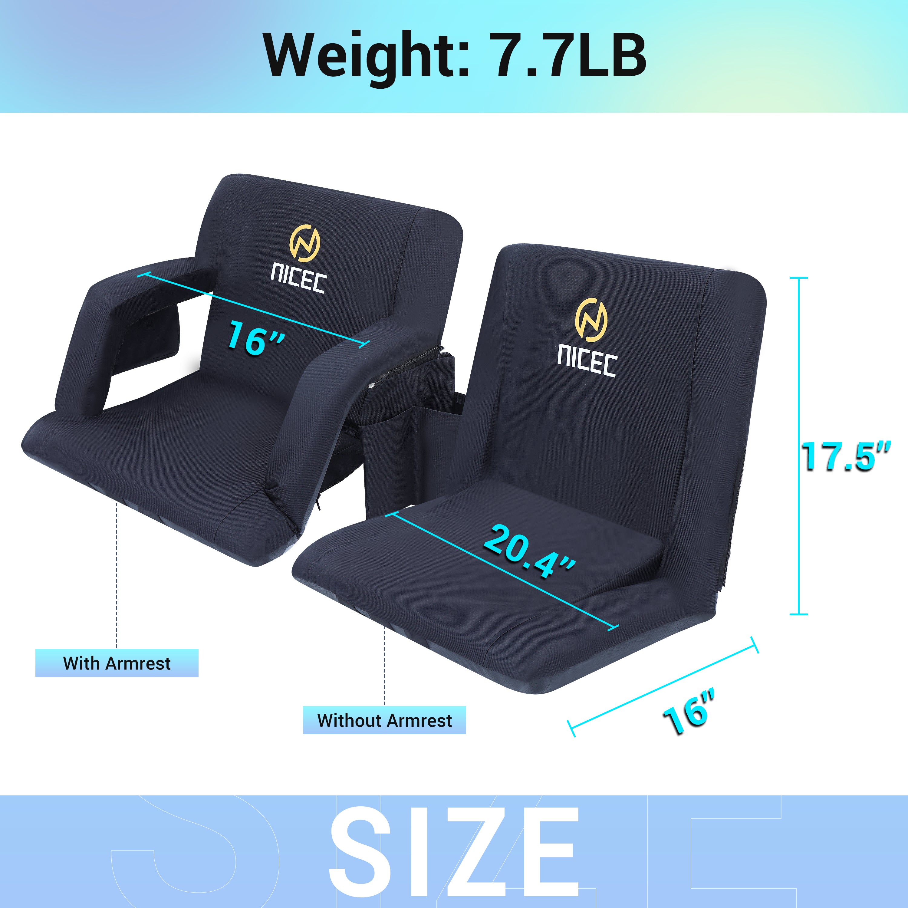 Nice C Reclining Bleacher Seat, Stadium Seat with Back Support (1 Pack/2 Pack) | Reclining Stadium Cushion, Foldable Floor Chair, Shoulder Straps, Side Pockets, Thick Padding, Heat