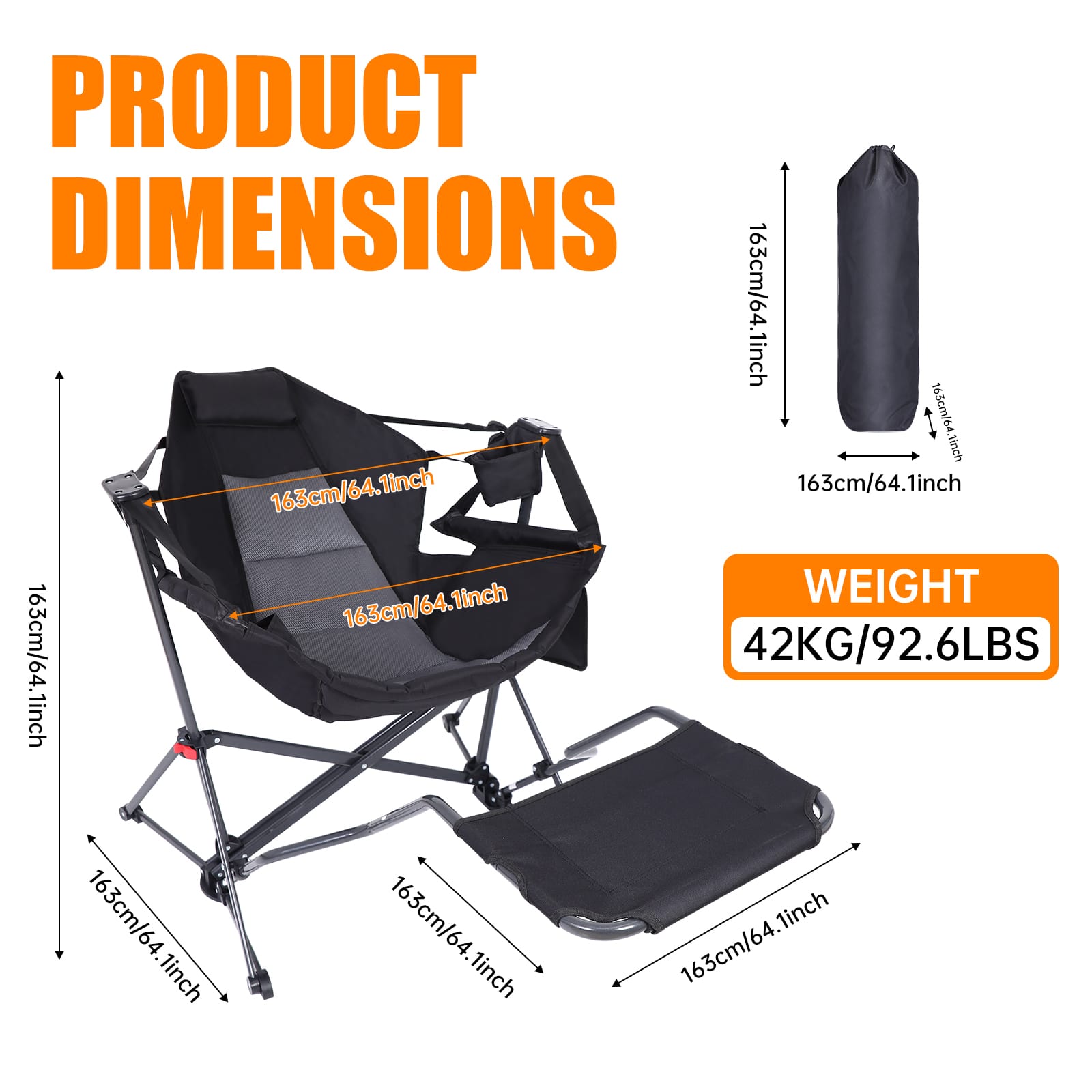Nice C Hammock Camping Chair with Stand, High Back, Footrest, Cup Holder &amp; Side Pocket 