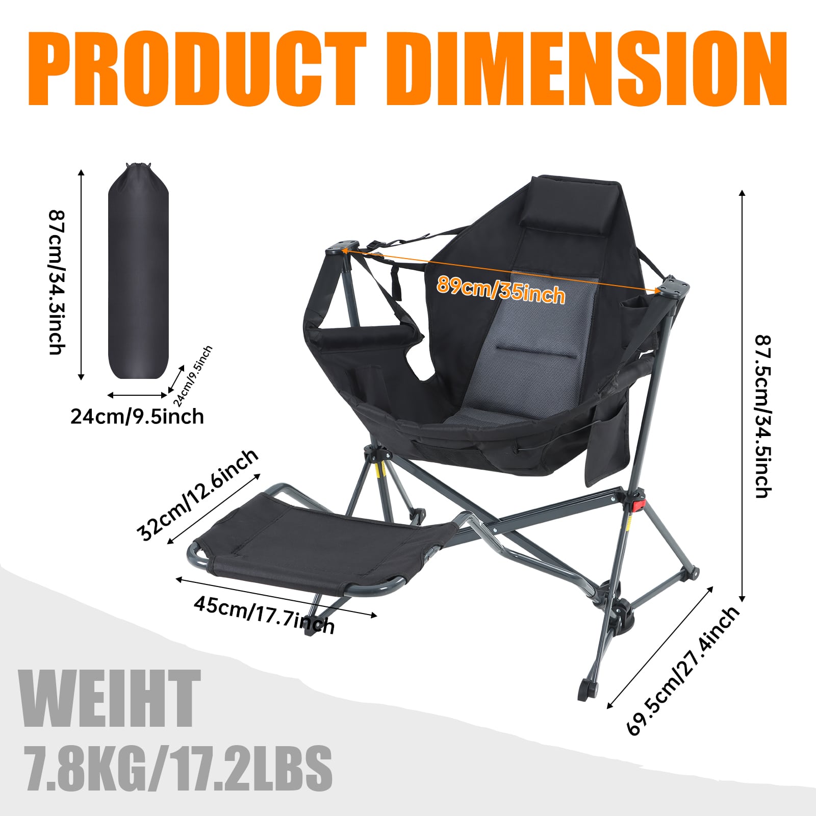 Nice C Heated Hammock Rocking Camping Chair – High Back, Footrest, Cup Holder 