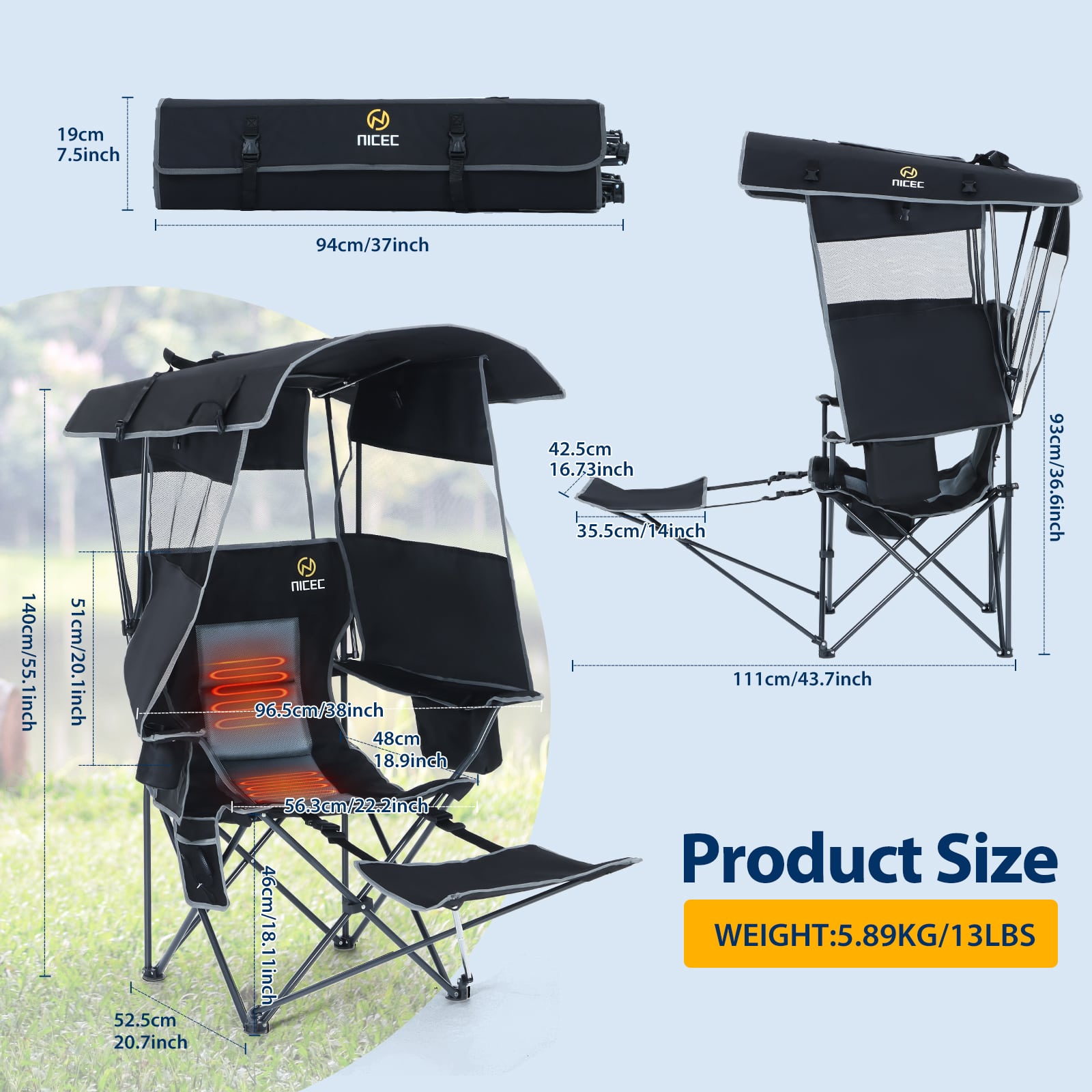 Nice C Outdoor Heated Chair with Canopy &amp; Footrest 
