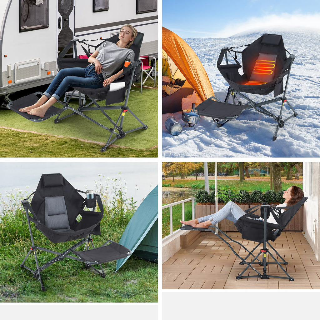 Nice C Heated Hammock Rocking Camping Chair – High Back, Footrest, Cup Holder 