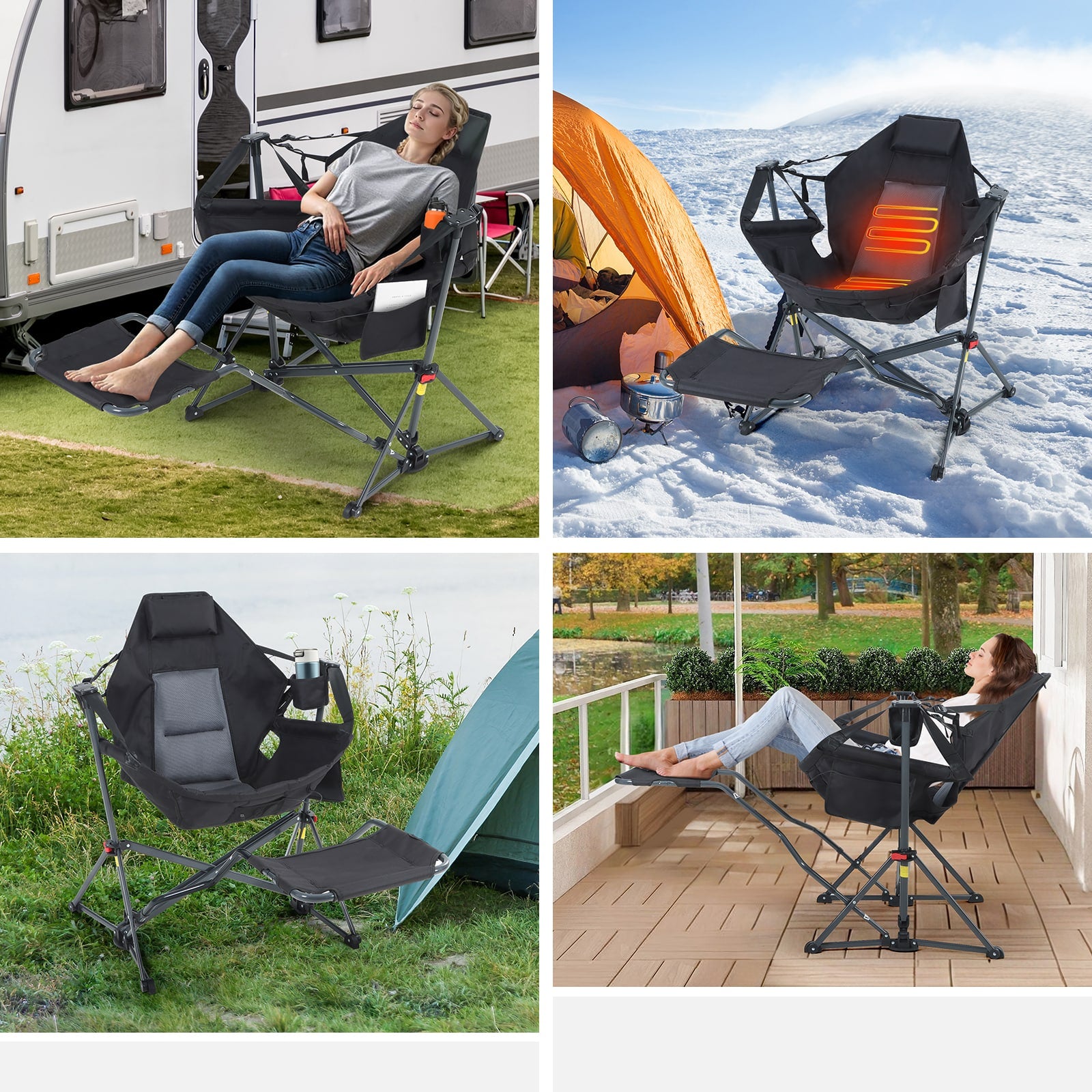 Nice C Heated Hammock Rocking Camping Chair – High Back, Footrest, Cup Holder 