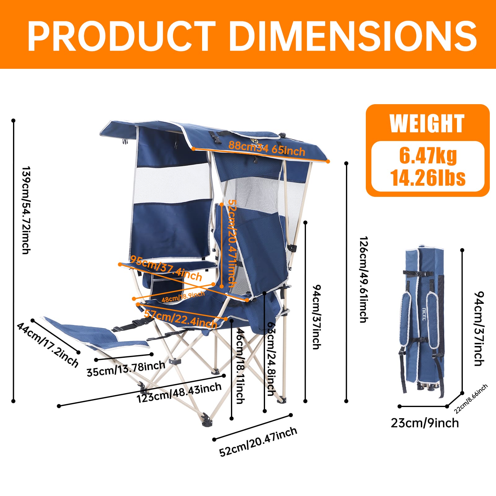 Nice C Chair with Canopy, Solar USB Charging, Removable Footrest &amp; Cooler Bag 