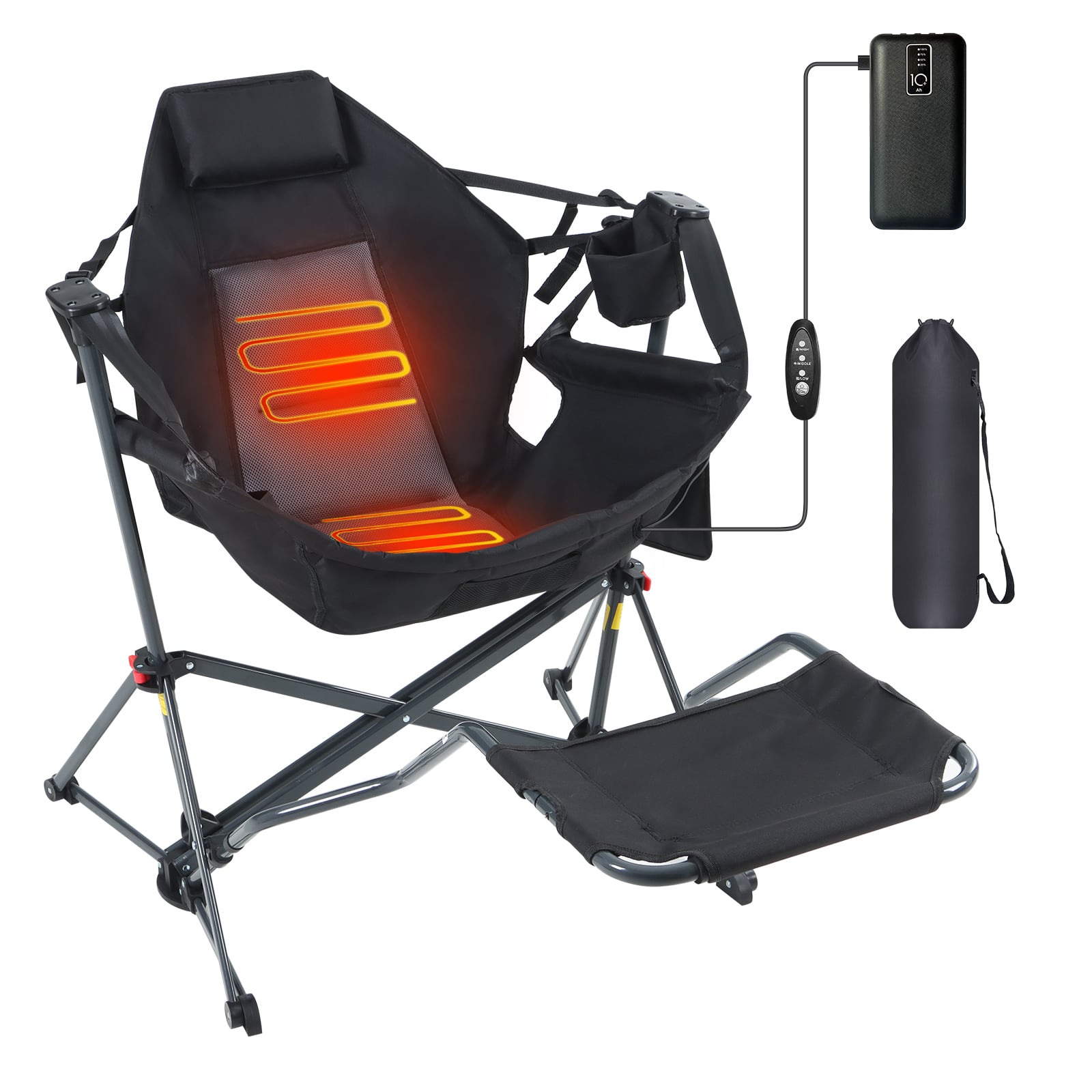 Nice C Heated Hammock Rocking Camping Chair – High Back, Footrest, Cup Holder 