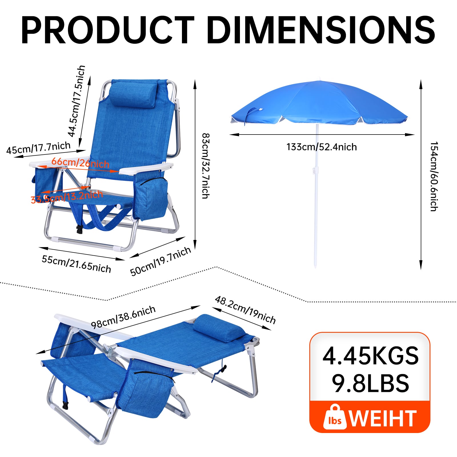 Nice C Beach Chair with Umbrella &amp; Cooler, 5-Position Reclining Backpack Chair for Adults