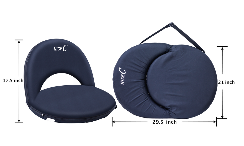 Nice C Reclining Stadium Seat, Floor Chair, Bleacher Seat (1 Pack/2 Pack, Black) | 10-Position Reclining Chair, Waterproof Cushion, Ultralight, Foldable, Extra Thick Padding, Shoulder Strap, Net Pocket