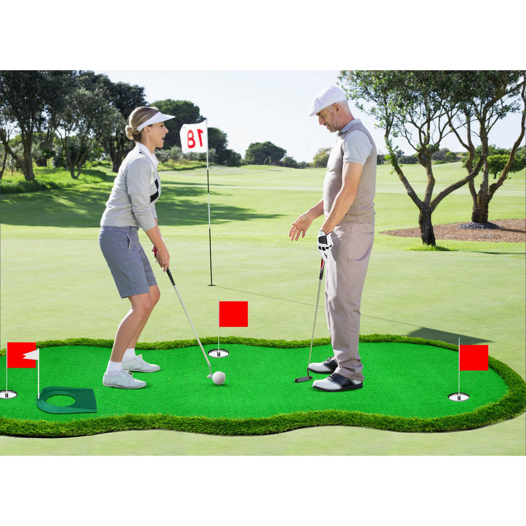 Nice C 5x10 ft Putting Green Mat – Indoor &amp; Outdoor Golf Simulator with 3 Holes, Flags &amp; Challenge Cup 