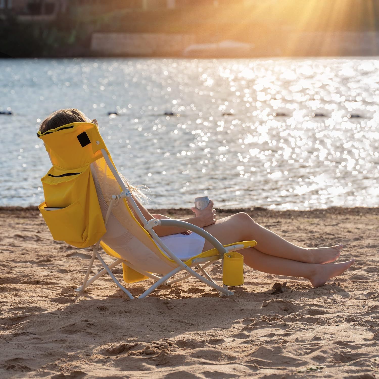Nice C Beach Chair with Umbrella &amp; Cooler – High Back, Cup Holder, Carry Bag