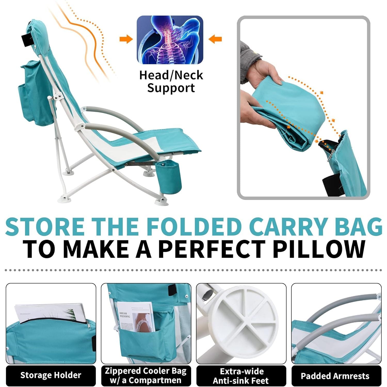 Nice C Beach Chair with Umbrella &amp; Cooler – High Back, Cup Holder, Carry Bag