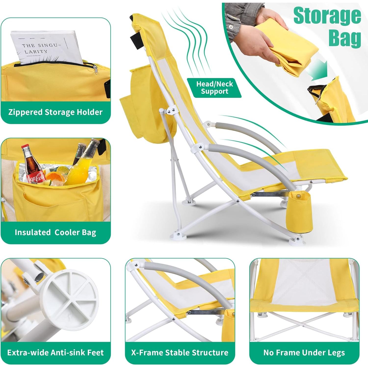 Nice C Beach Chair with Umbrella &amp; Cooler – High Back, Cup Holder, Carry Bag