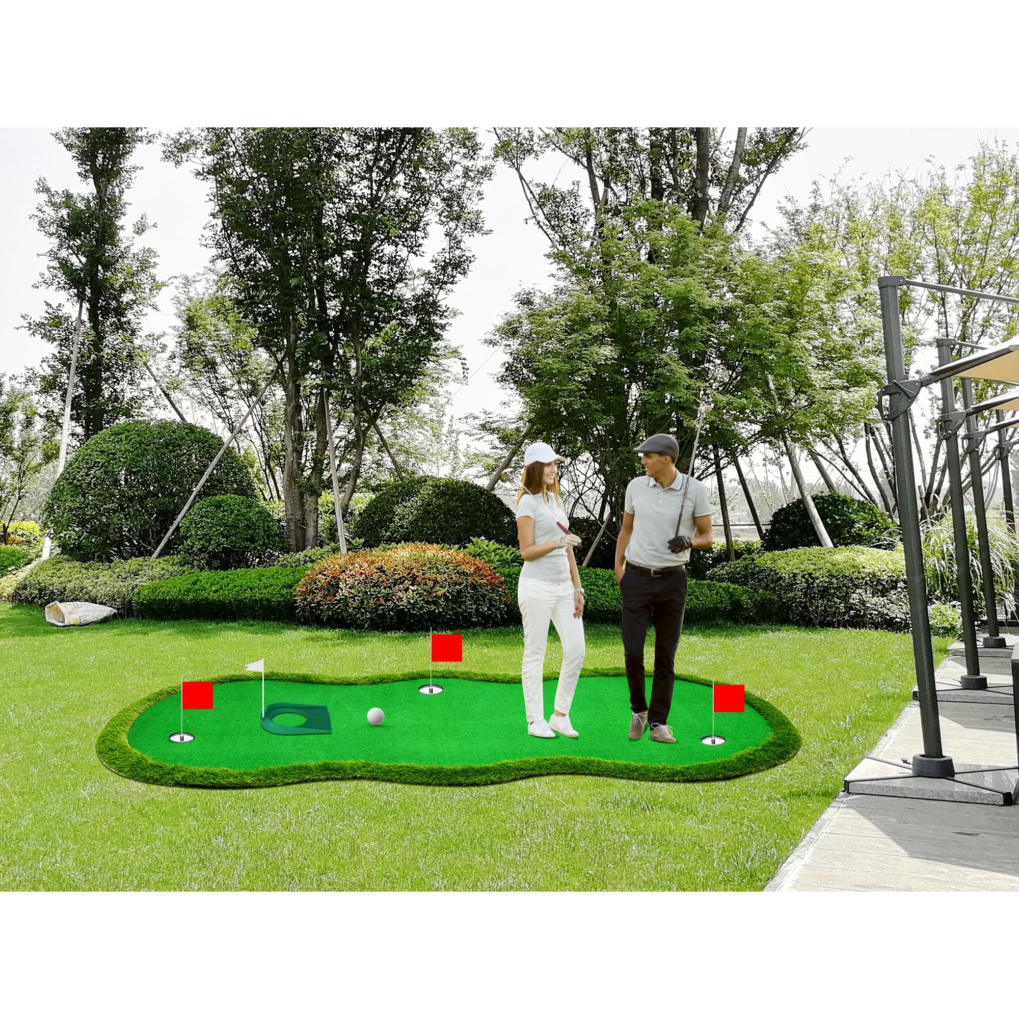 Nice C 5x10 ft Putting Green Mat – Indoor &amp; Outdoor Golf Simulator with 3 Holes, Flags &amp; Challenge Cup 
