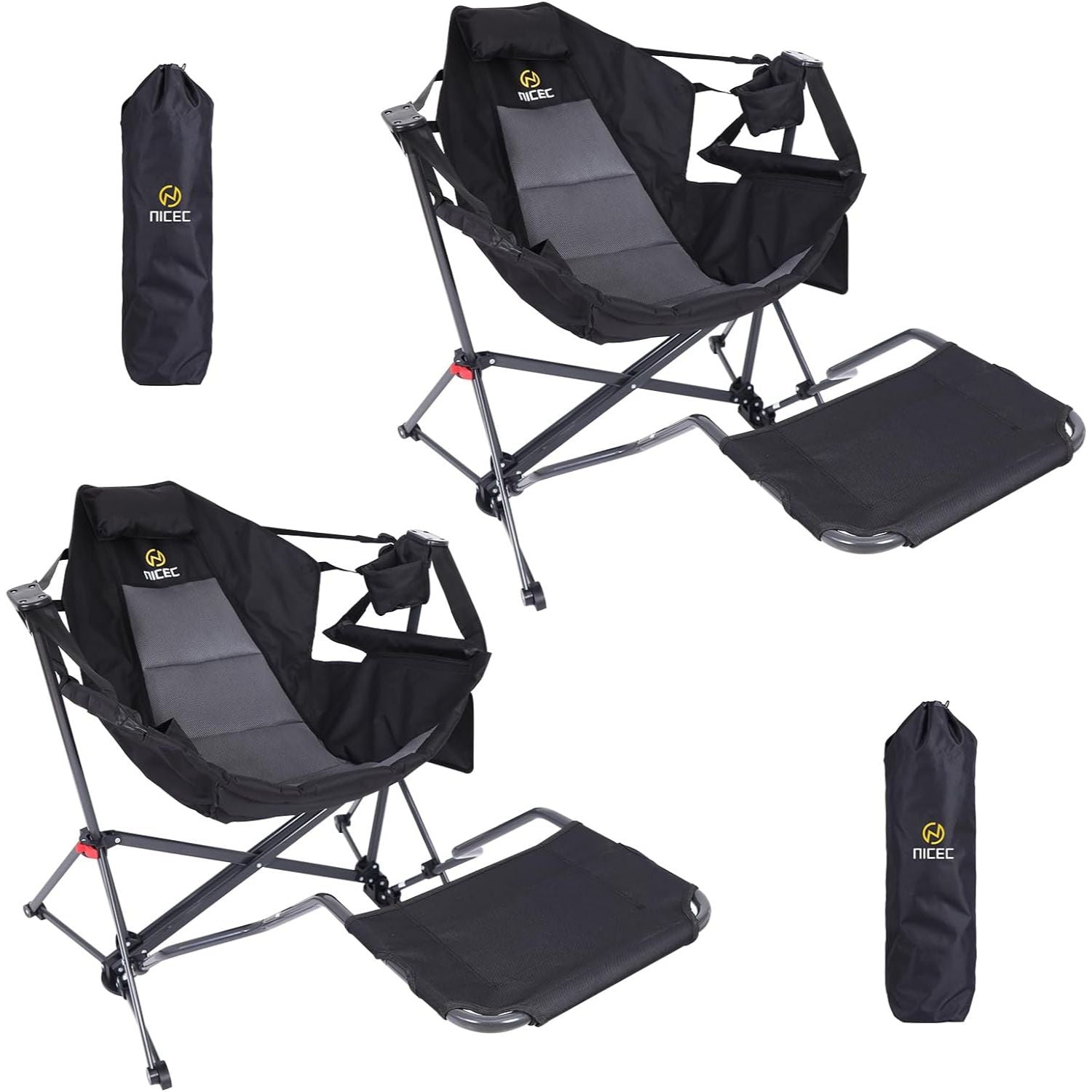 Nice C Hammock Camping Chair with Stand, High Back, Footrest, Cup Holder &amp; Side Pocket 