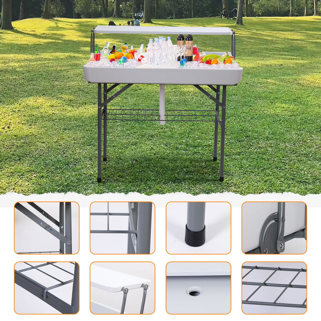 Nice C 4 ft Folding Ice Cooler Table – Party, Grazing &amp; Outdoor Table with Drain, Storage Shelf, and Matching Skirt 