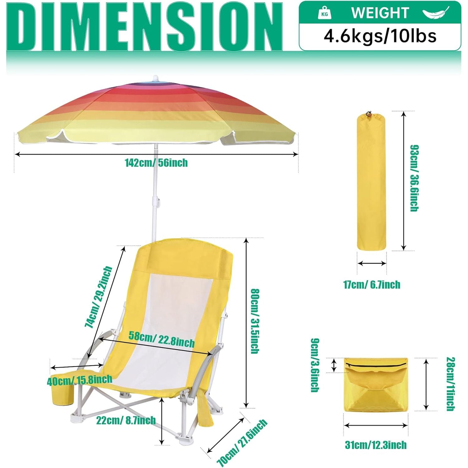 Nice C Beach Chair with Umbrella &amp; Cooler – High Back, Cup Holder, Carry Bag