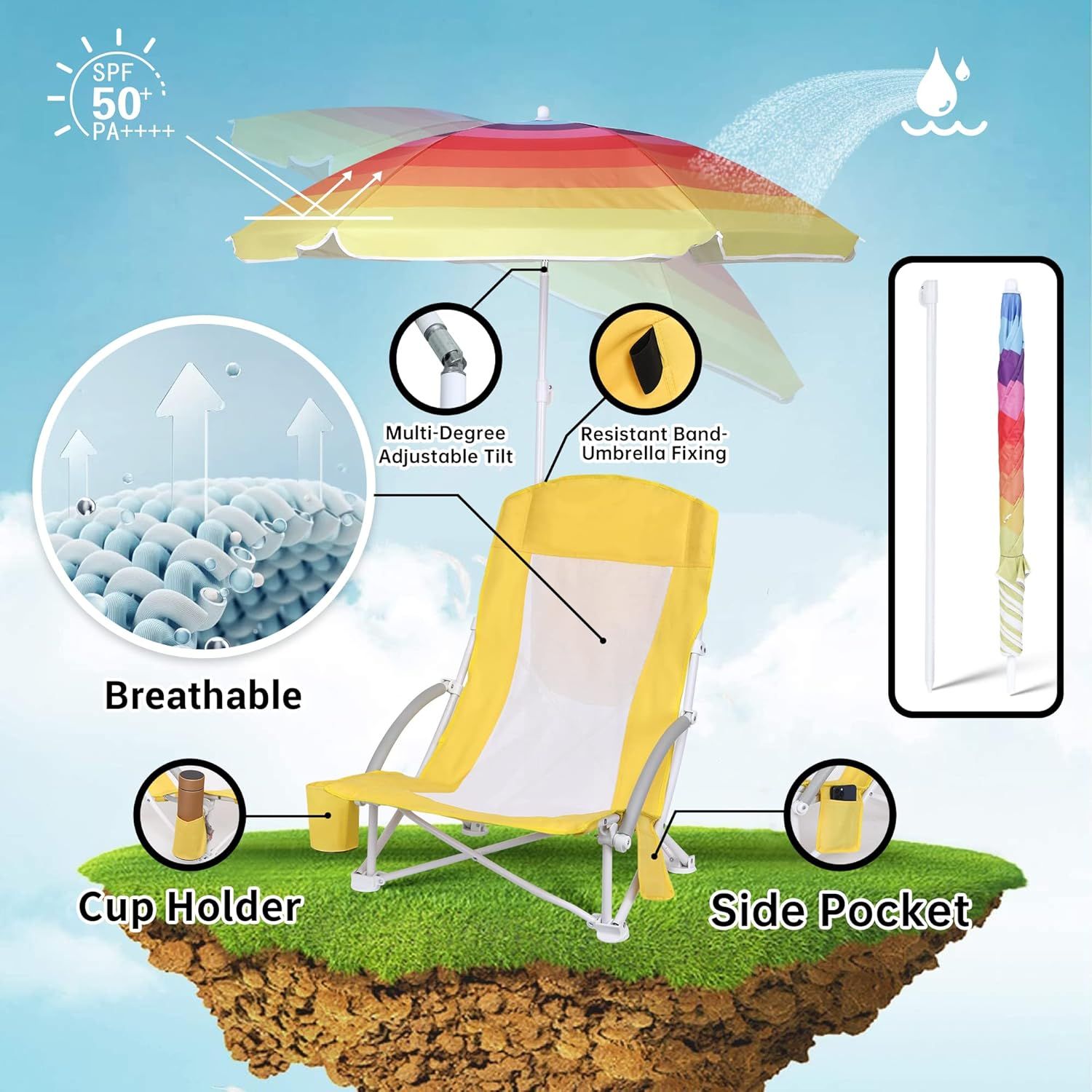 Nice C Beach Chair with Umbrella &amp; Cooler – High Back, Cup Holder, Carry Bag